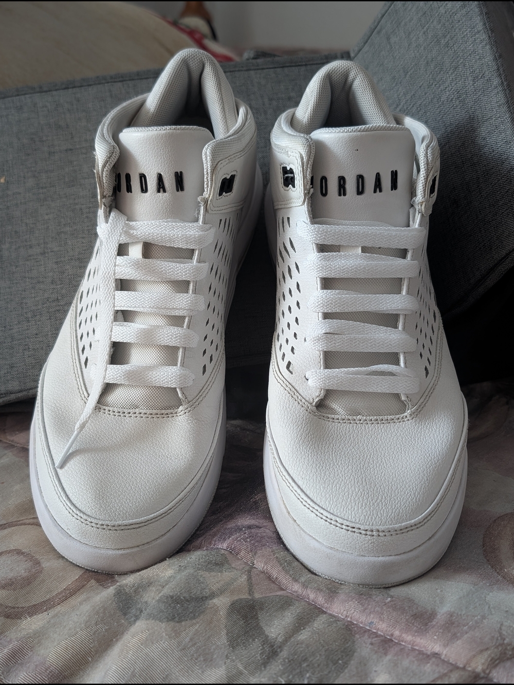 Jordan White Men's Perforated Leather Sneakers